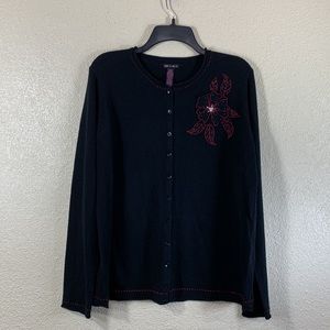 Layers Top Sweater Cardigan Black/Red  L Floral Applique